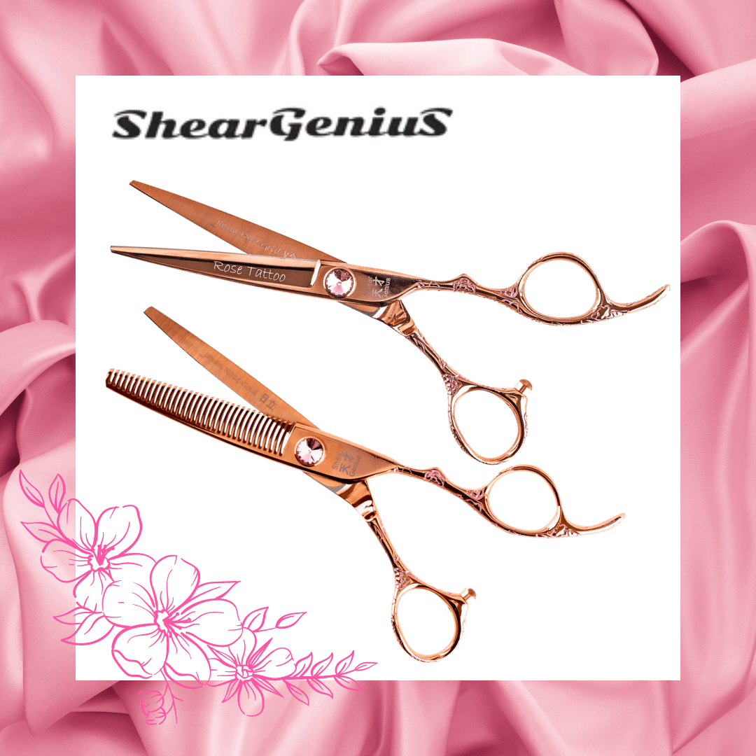 ShearGenius Hairdressing scissor Bundle Rose Tattoo Professional Hairdressing Scissors and Thinners Bundle
