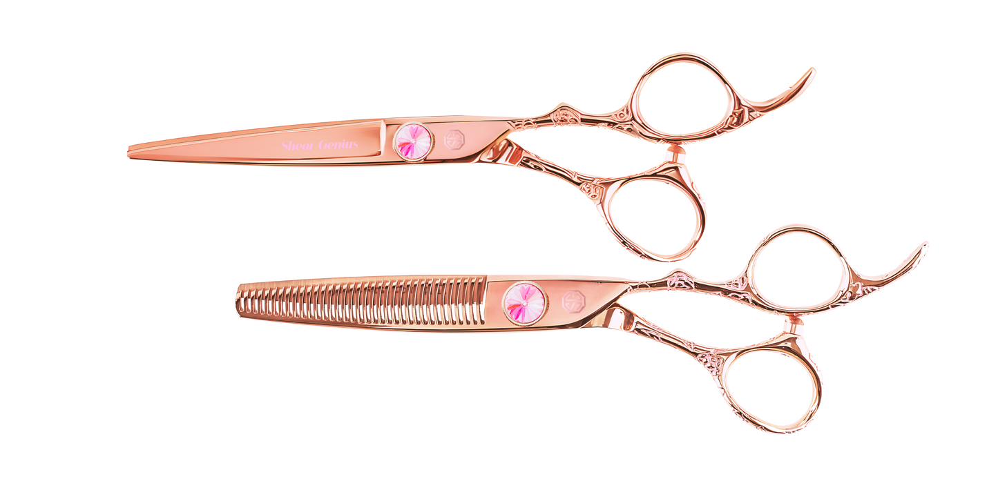 5.5 - 6.6 Rose Tattoo Professional Hairdressing Scissors and 6030 Thinners Bundle